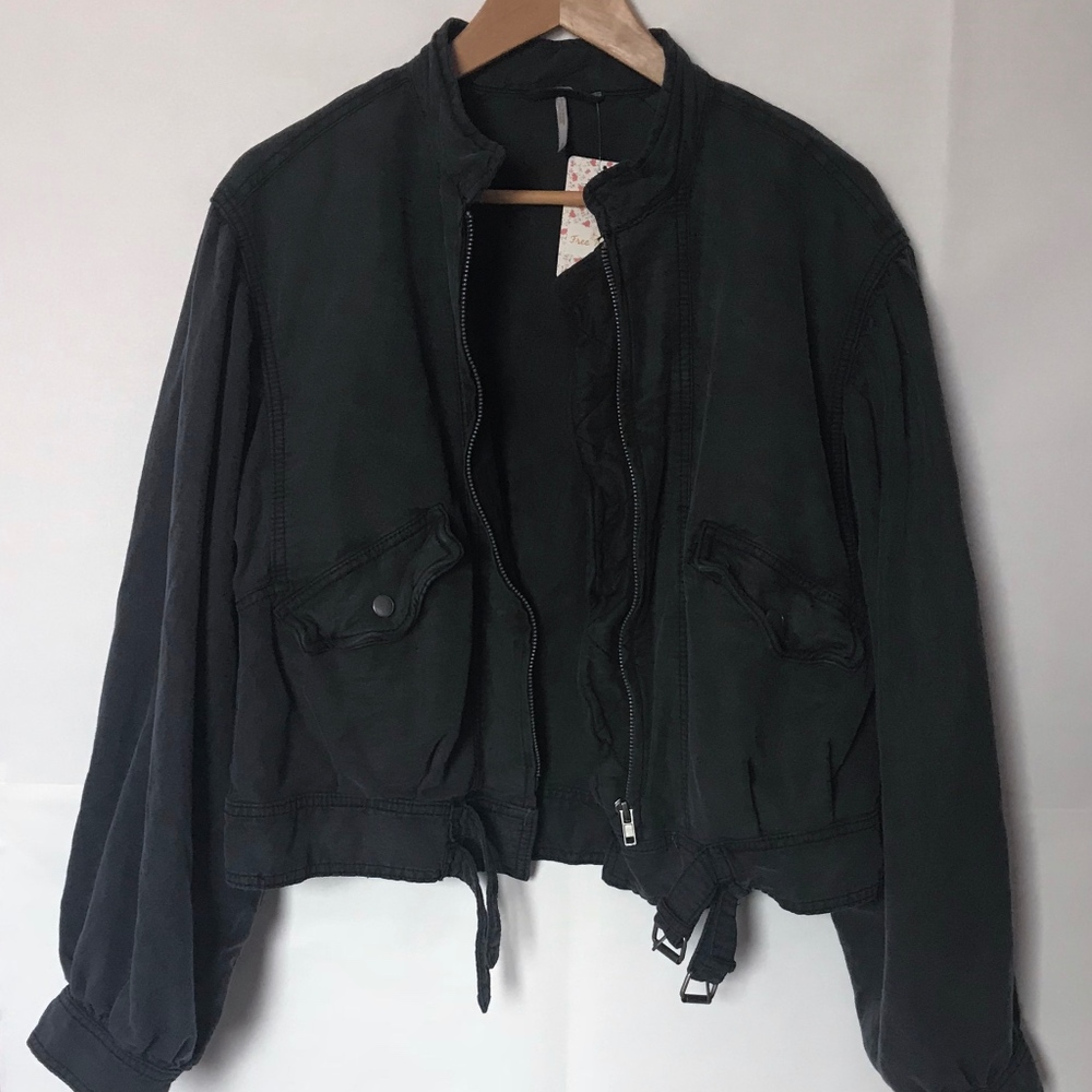 Free People Black Boho Poet Moto Jacket NWT! - Picture 3 of 5
